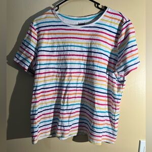 Women’s Basic Edition White Bright Stripes Short Sleeve Tee Size XXL